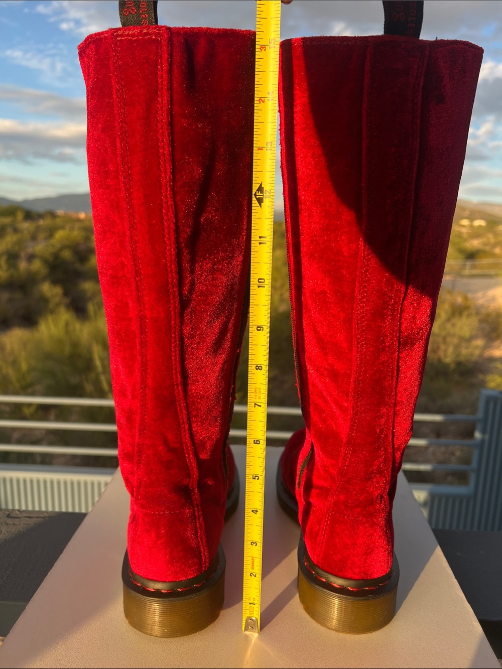 ❤️ Rare EC Dr. Martens Red Velvet 20 Eye Lace Up Knee High Boots ❤️ - Picture 9 of 15